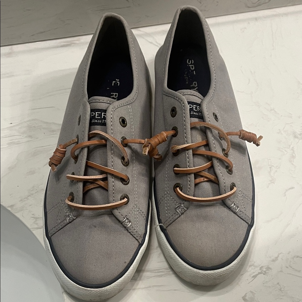 Sperry Women's Gray Sneakers with Tan Laces
